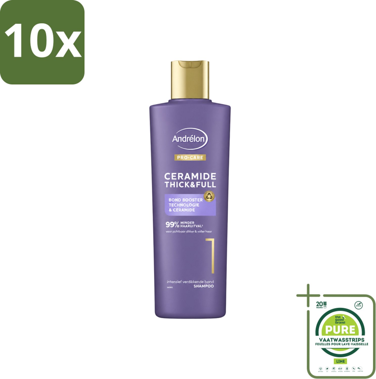 10 x Andrélon – Shampoo – Pro Care – 250 ml - Grootverpakking - Vaatwasstrips - Dikker Haar - Versterkt Haar - Haaruitval Verminderen - Breukbestendig Haar - Ceramide Shampoo