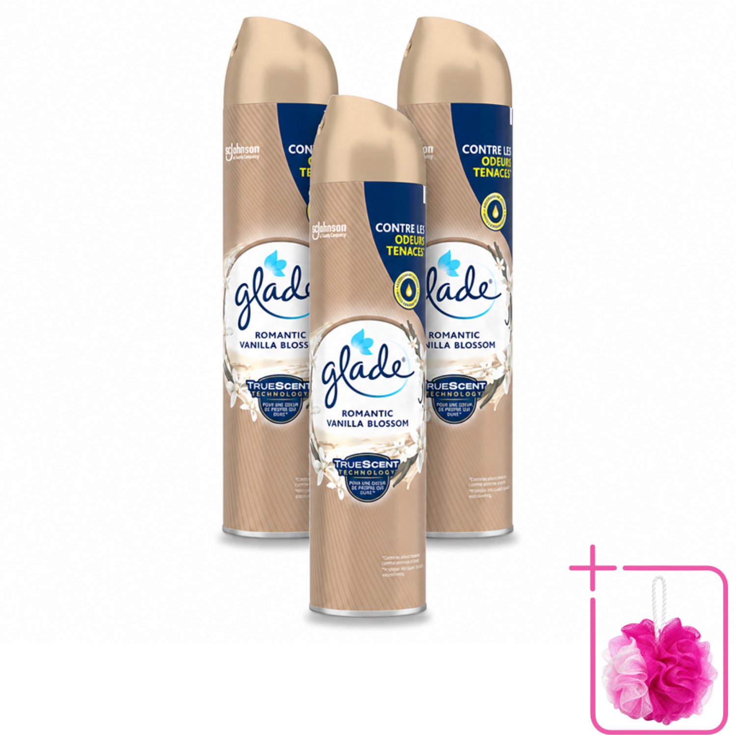 3 x Glade – Luchtverfrisser Spray – Romantic Vanilla Blossom – 300 ml - Bulkverpakking - Luchtverfrisser - Douchemop - Geur spray