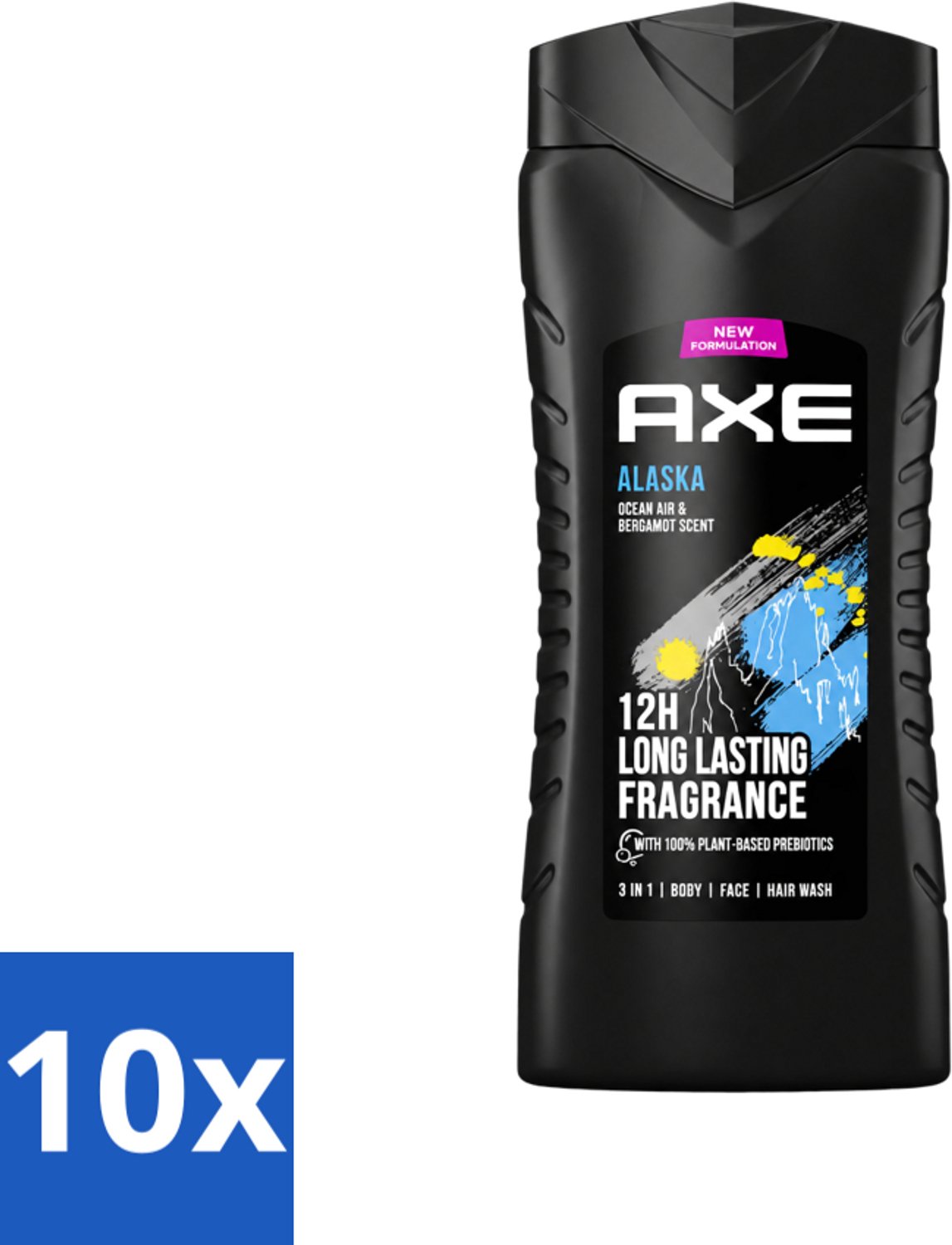 10 x Axe XL - 3-in-1 Douchegel - Alaska - Ocean Air & Bergamot - 12hrs Long Lasting Scent - 400 ml - Voordeelverpakking - 10 stuks