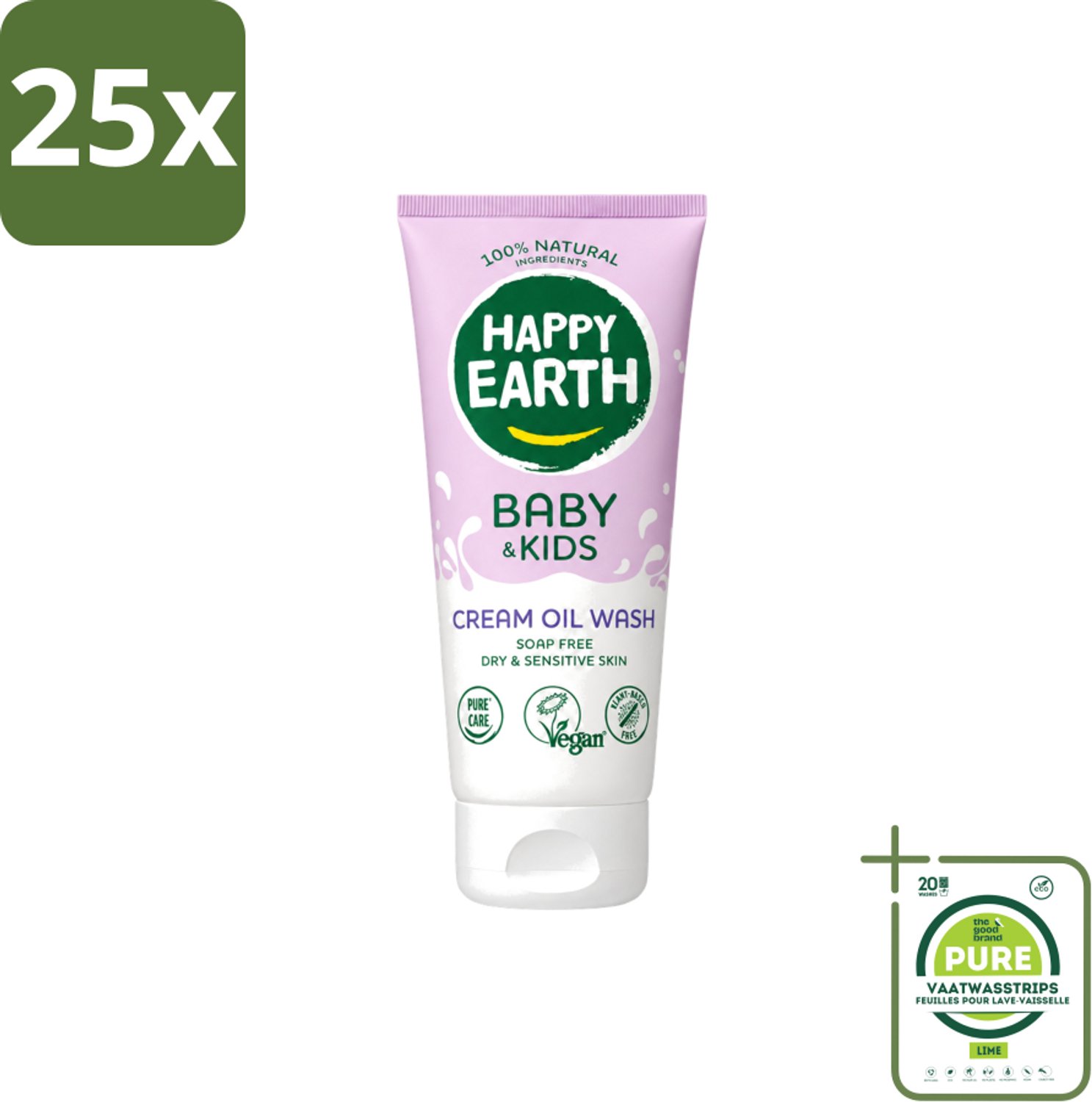 25 x Happy Earth – Cream Oil Wash – 100% Natuurlijk Baby & Kids – 200 ml - Grootverpakking - Vaatwasstrips - Babyolie - Gezichtsolie - Lichaamsoil - Natuurlijke Babyolie - Gezicht En Lichaam Verzorging