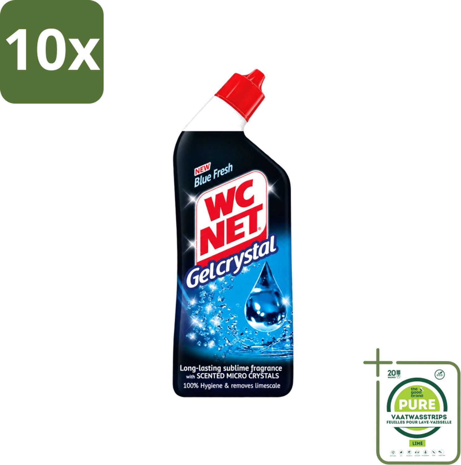 10 x WC-Net - Toiletreiniger - Gel - Blue Fresh - Anti-Kalk - 750 ml - Grootverpakking - Vaatwasstrips - Toiletreiniger - Kalkaanslag - Vlekken - Hygiëne - Desinfecterend
