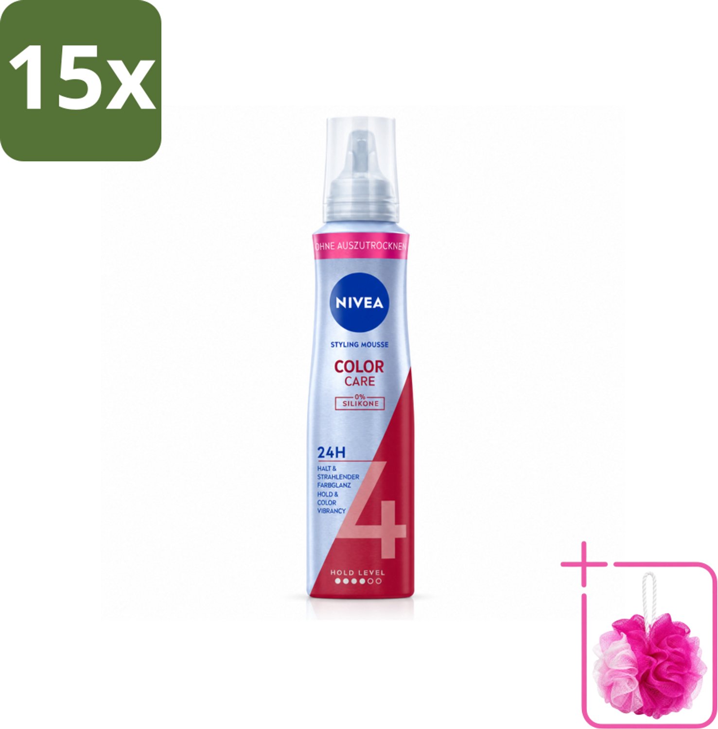 15 x NIVEA – Haarmousse – Color Care & Protect – 150 ml - Bulkverpakking - Haarkleur bescherming - Douchemop - Haarmousse