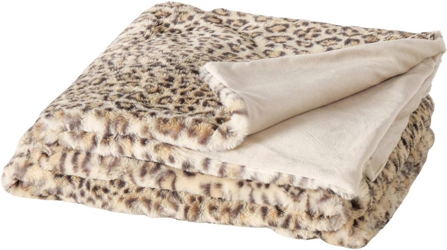 Savanna Luxe knuffeldeken met luipaardpatroon, pluche polyester, 200 x 150 cm, beige-bruin, voor bank en bed, Oeko-Tex-gecertificeerd