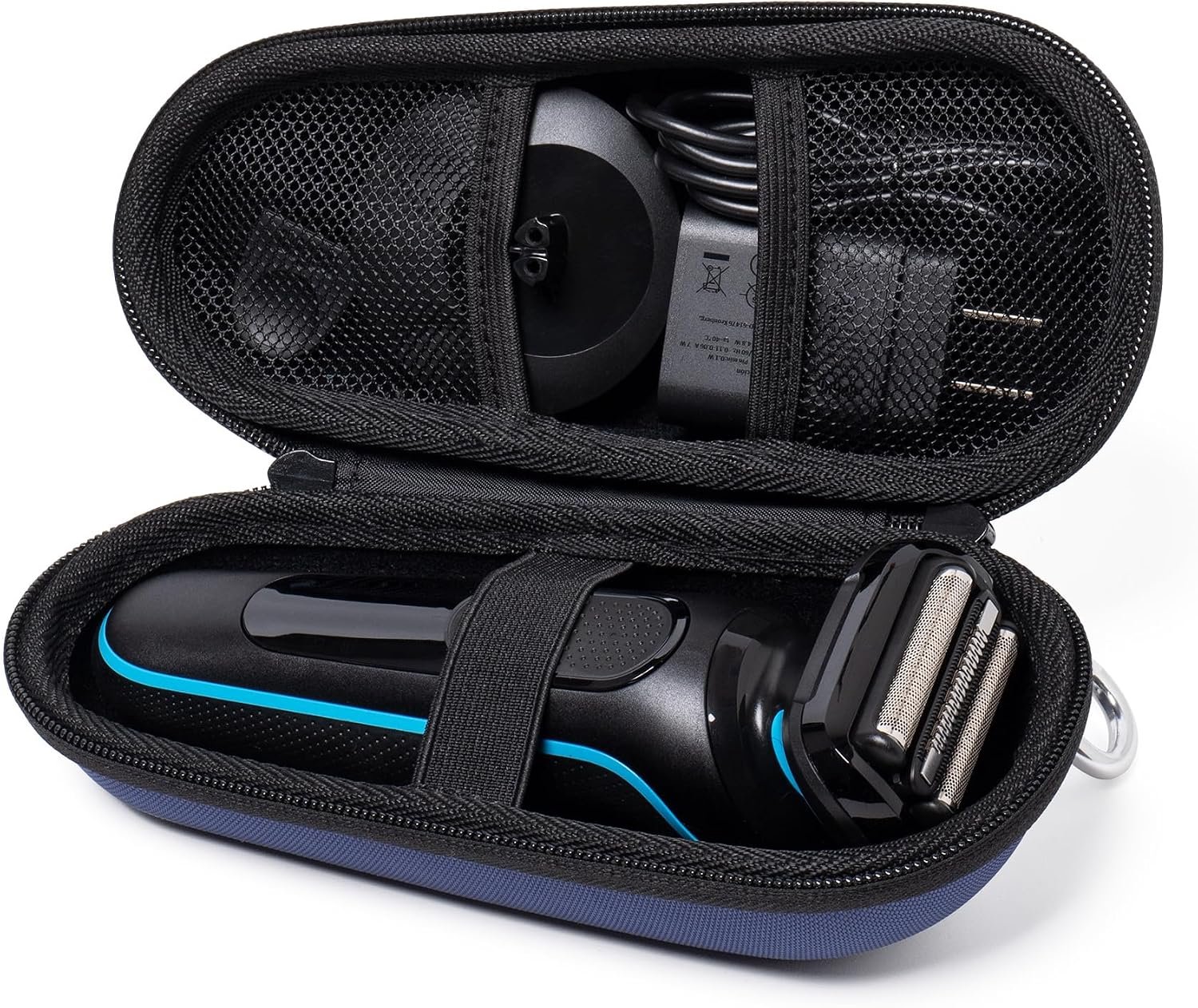Scheermes Case voor Braun Series 3, 5, 7, 9 scheerapparaten, harde schaal EVA reiskoffer met oplader opslag, scheerapparaat beschermende draagtas met karabijnhaak, Donkerblauw, 18.8