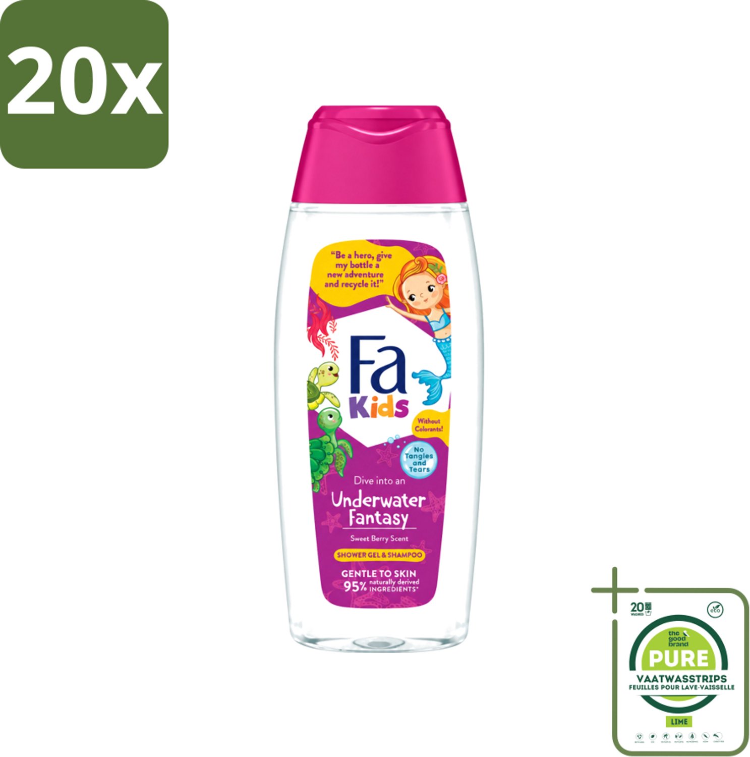 20 x Fa – Douchegel & Shampoo – Kids Underwater Fantasy – 250 ml - Grootverpakking - Vaatwasstrips - Kinderdouchegel - Kindershampoo - 2 In 1 Douchegel En Shampoo - Milde Reiniging Voor Kinderen - Dermatologisch Getest