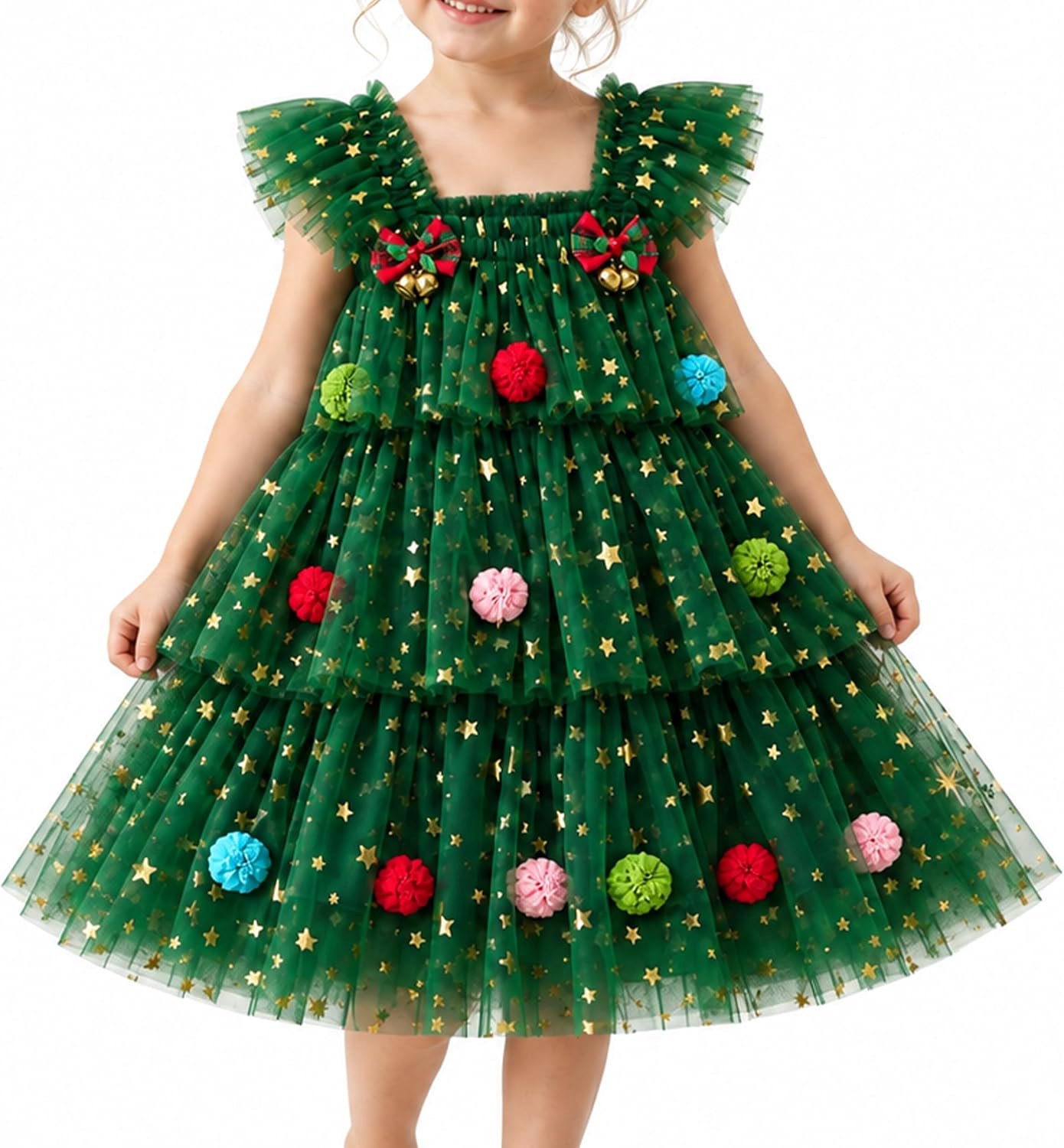 Meisjesjurk met lange mouwen van katoen, voor verjaardag, Kerstmis en als bloemenmeisjesjurk