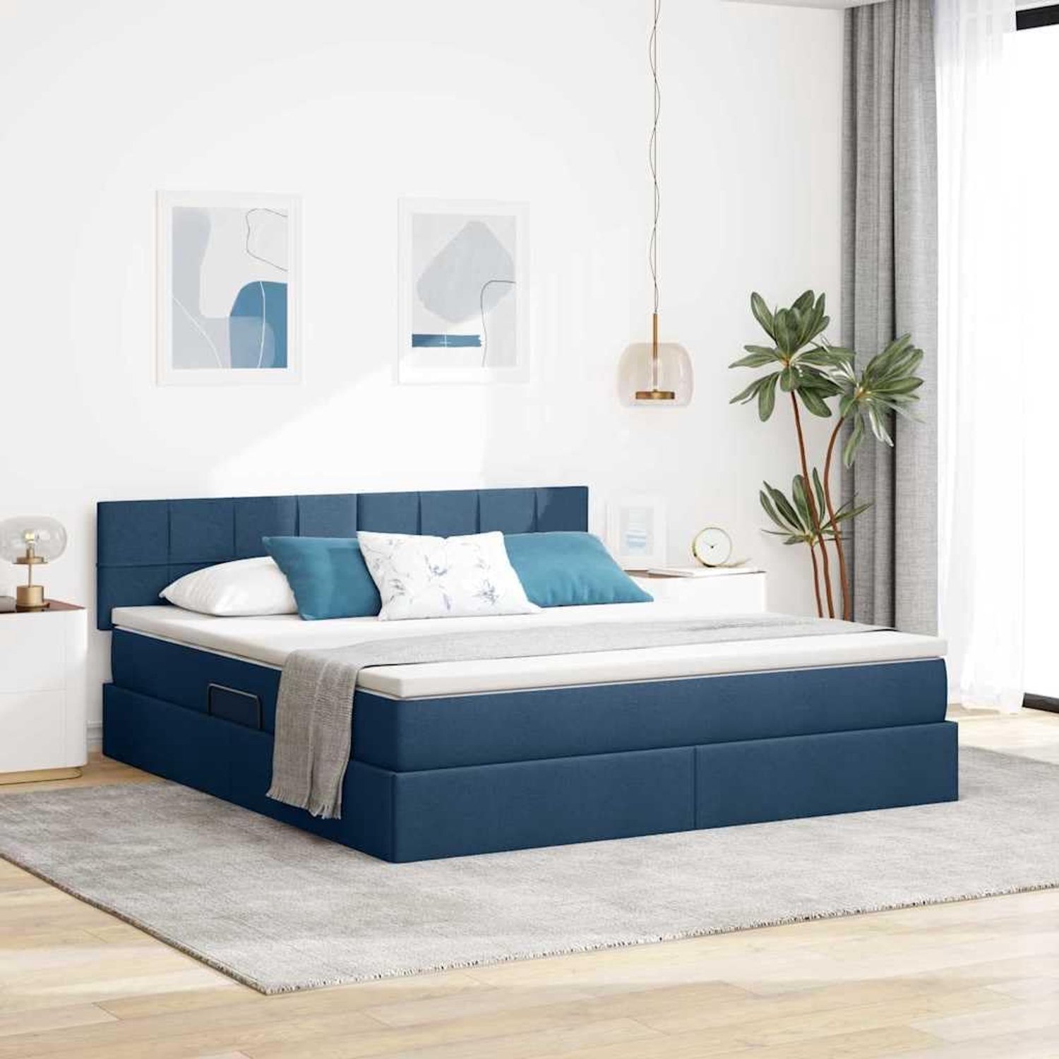 Opbergbed met verstelbaar lattenbodem en traplift Hydraulisch Systeem Blauw