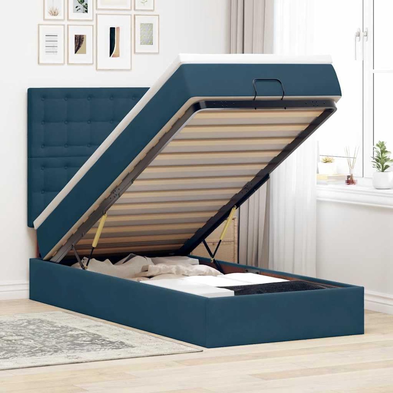 Fluweel met pocketveringmatras opbergbed donkerblauw 80x200cm