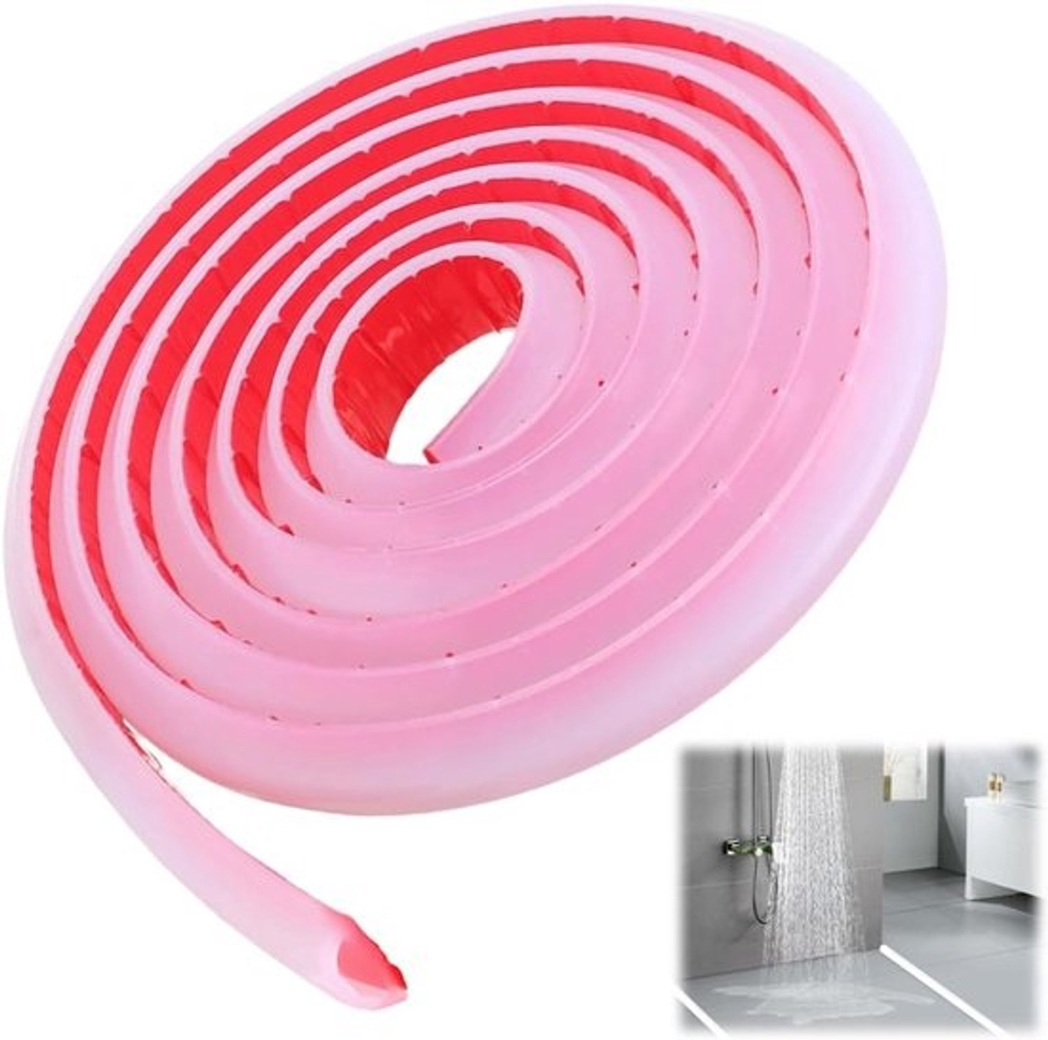 Zelfklevende douchestrip - Waterstopper voor bad - Scheiding tussen nat en droog - Flexibel siliconen - 1 meter - Roze