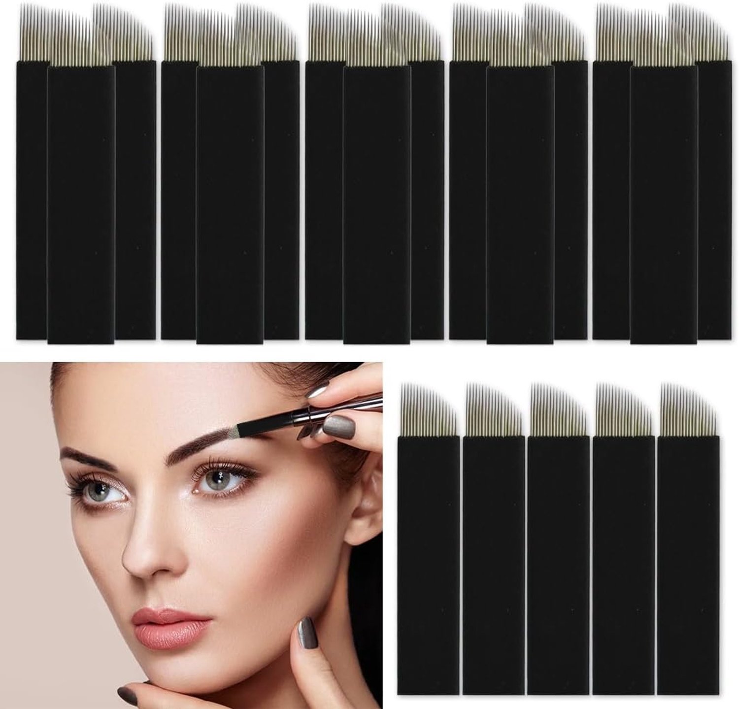 20 stuks wegwerp-wenkbrauw-microblading-naalden, lip-tattooing, micromesjes voor permanente make-upmessen, voor eenmalig gebruik (nero, 18)