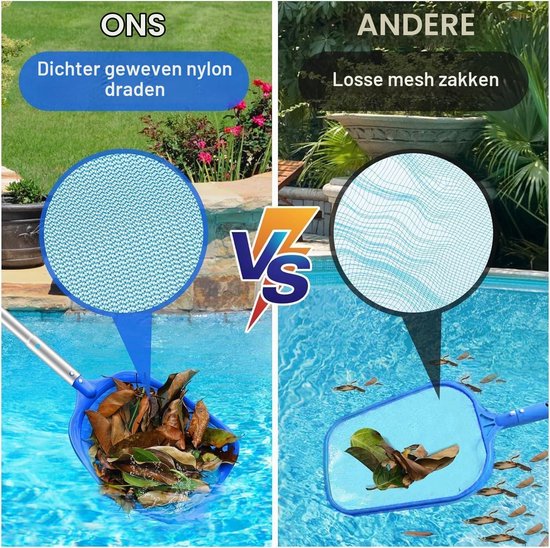Schepnet voor zwembad, zwembad, bodem met telescoop, robuust, 140 cm, voor vijver, reinigingsnet voor zwembad, zwembad, spa, zwembadnet voor het reinigen van afval van bodem en oppervlak — afbeelding 2