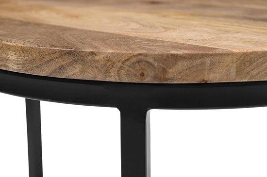 Set van 2 ronde salontafels, handgemaakte mangohouten plaat en ijzeren frame, natuurlijke afwerking, modern, industrieel minimalistisch design voor woonkamer, kantoor, 50 x 50 x 43, 40 x 40 x — afbeelding 5
