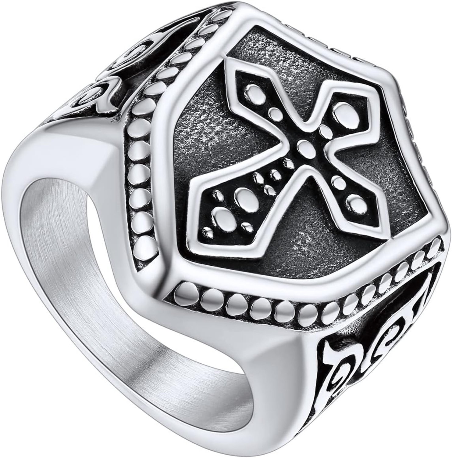 Anillo Templario Hombre de Acero Inoxidable/Chapado en Oro/Black Sello Escudo Talla 54/57/59/62/64/67/69/72, Sin piedras preciosas