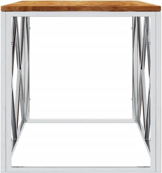 Bijzettafel, woonkamertafel, koffietafel, banktafel, telefoontafel, roestvrij staal en oud hout, massief hout — afbeelding 3