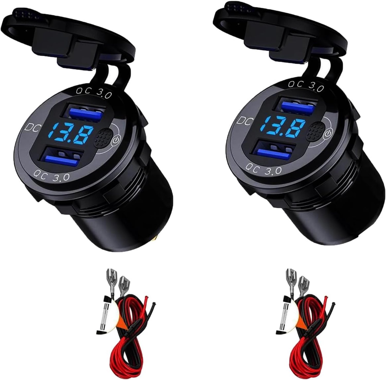 Autolader QC3.0 USB dubbele poort 9V ~ 32 V36 W LED Digitale Voltmeter Snel Opladen Auto Motorfiets SUV Bus Vrachtwagen Caravan Marine (2 stuks QC 3.0 USB)