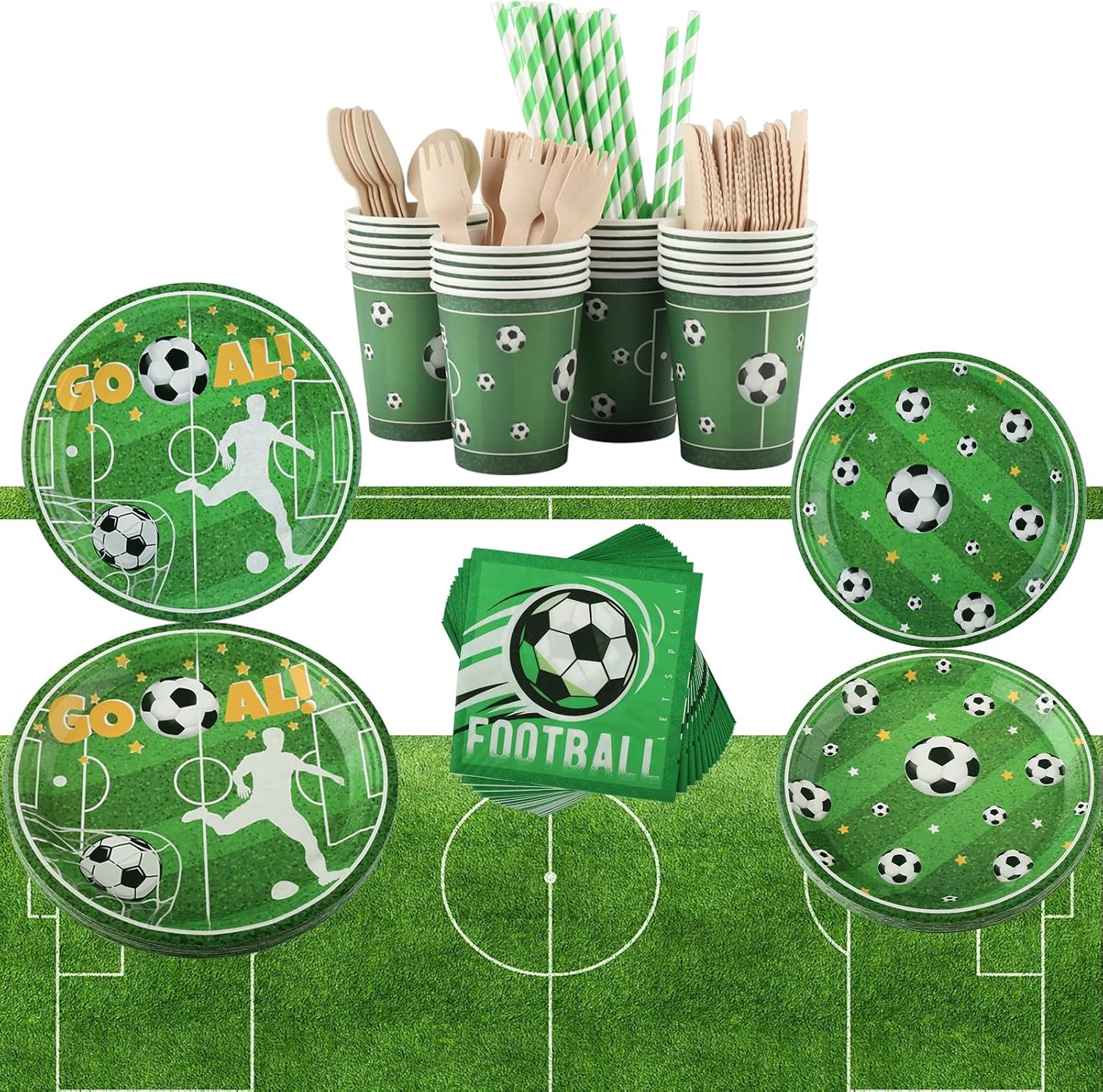 Partyservies, set van 200 stuks papieren borden, feestdecoratie voor verjaardagen met servetten, papieren bekers, rietjes, vorken, lepels en messen voor 25 kinderen