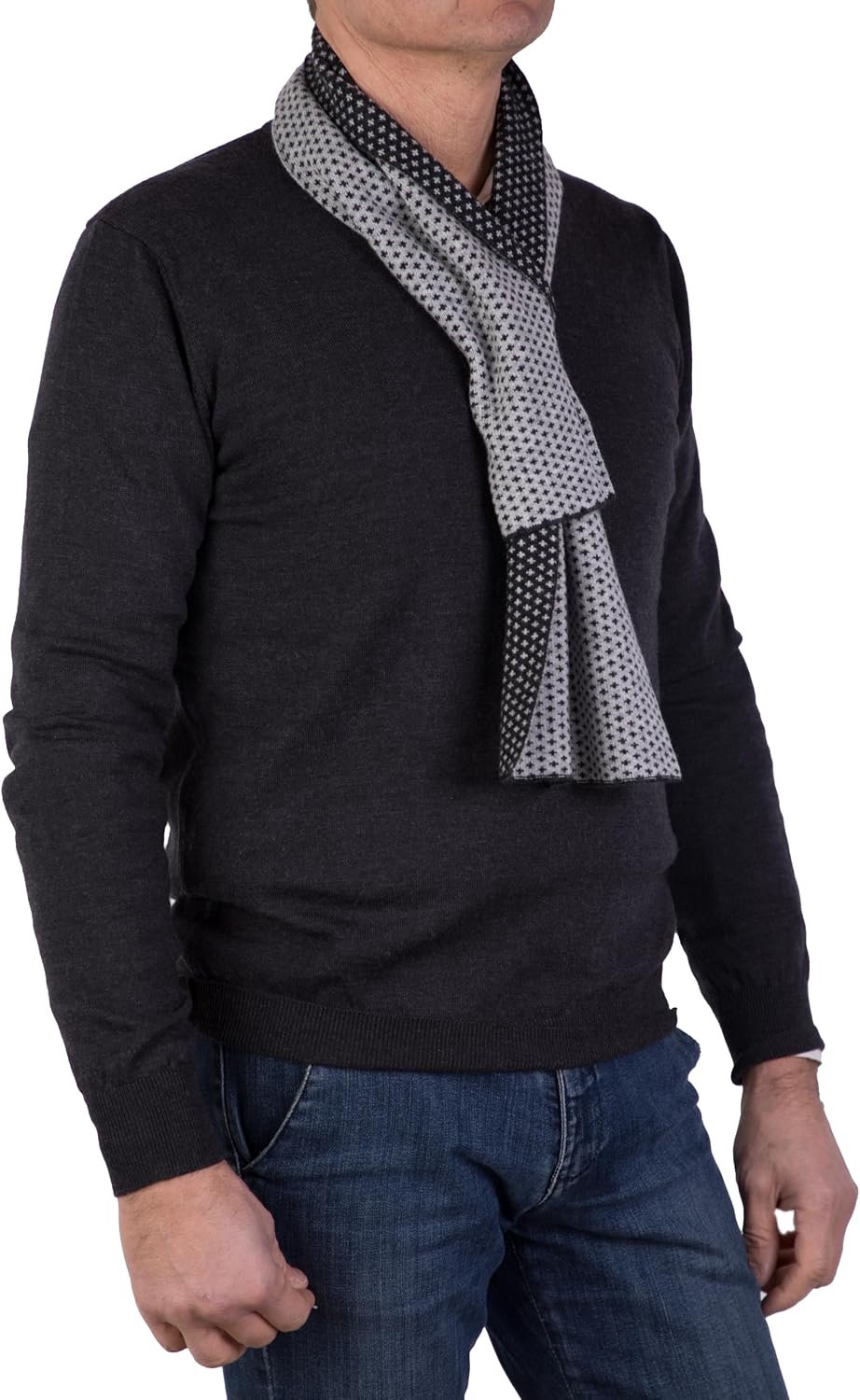 Sjaal voor heren, kasjmier-mix, gemaakt in Italië, tweekleurige knopen, dames, kasjmier, winter, uniseks, merinowol, grijs, beige, warm, eenheidsmaat Pashmina, lelie antraciet, Eén maat