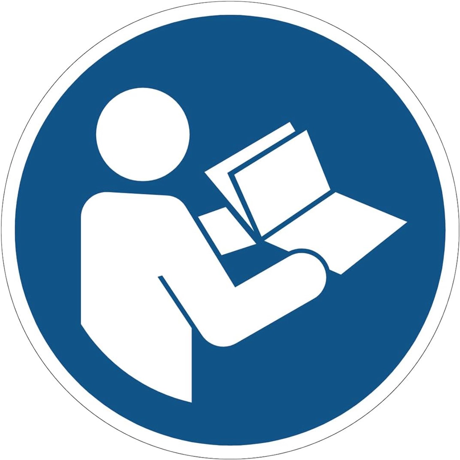 Obligation mandatory NF ISO7010, zelfklevend, rond, gelamineerd, gelamineerd, waterdicht en uv-bestendig, gebruikershandleiding, diameter 35 cm