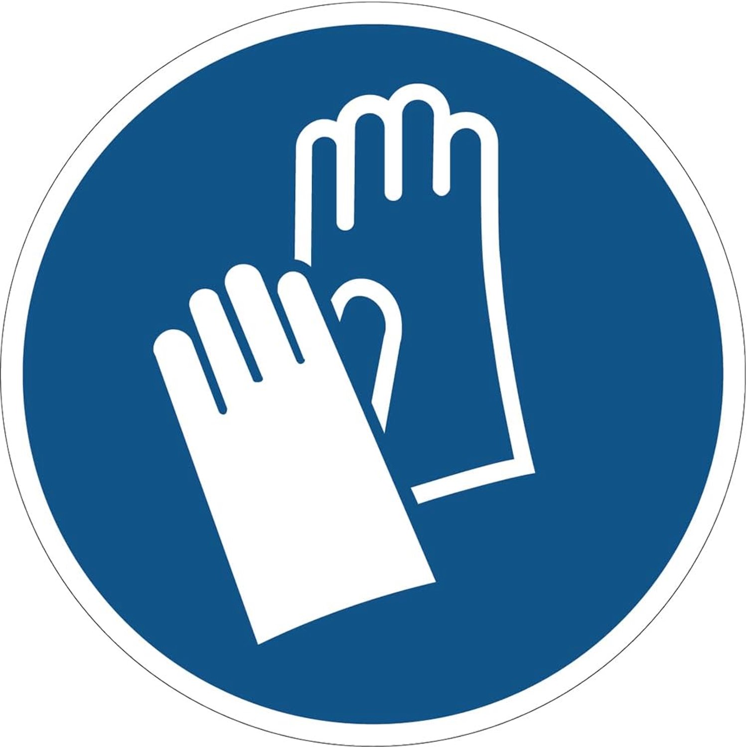 Obligation mandatory NF ISO7010, zelfklevend, rond, gelamineerd, waterdicht en uv-bestendig, beschermende handschoenen vereist, diameter 10 cm