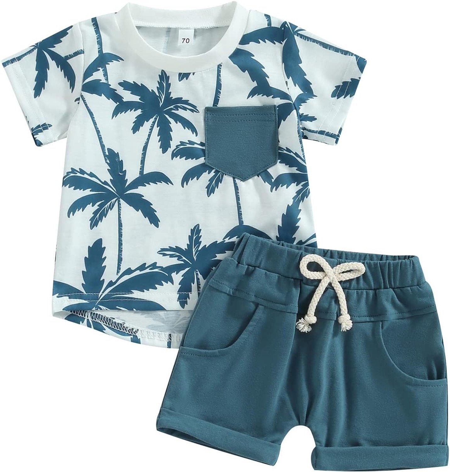 Shorts voor kinderen, baby's, jongens, zomer, Hawaïaans T-shirt met korte mouwen + shorts met elastische taille met zakken (0-3 jaar)