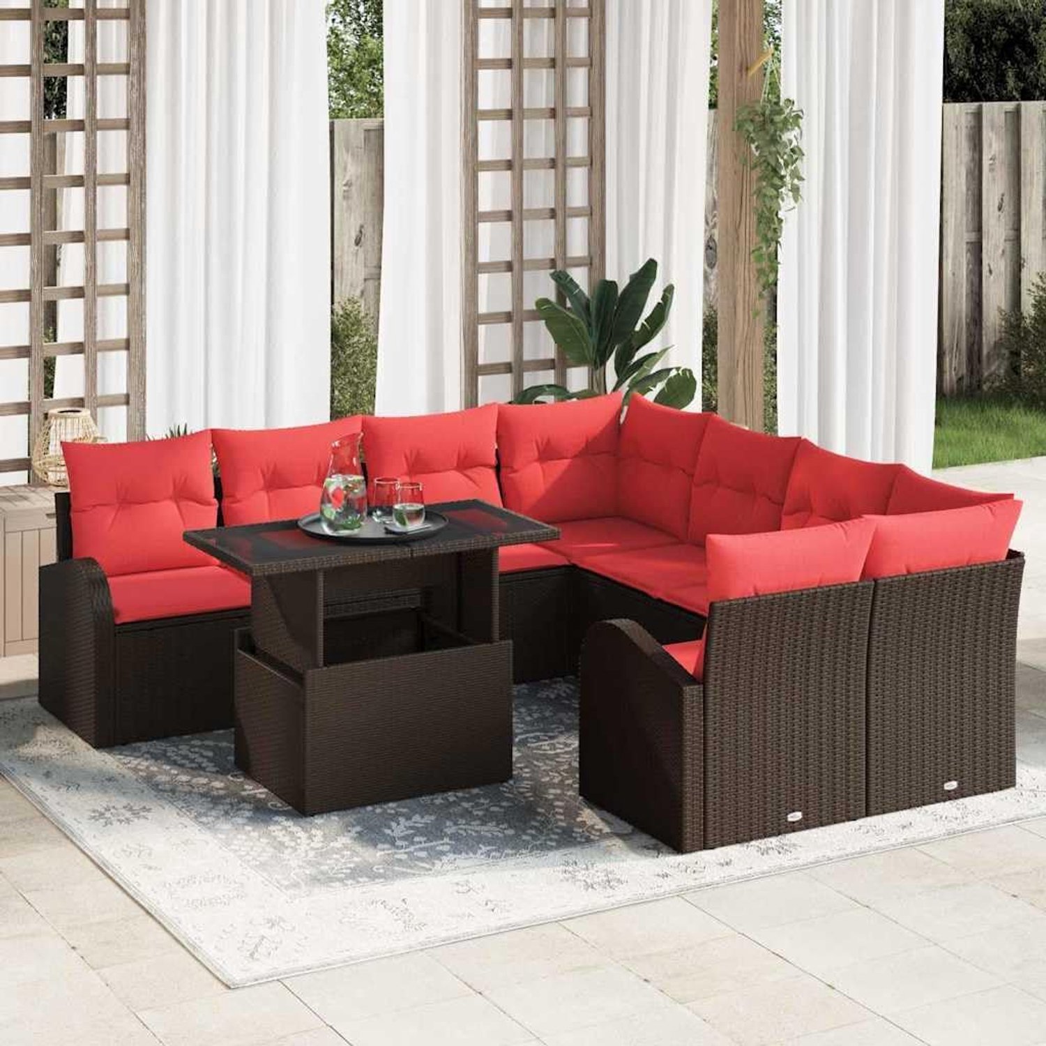 Rattan modulair tuinbankstel met opbergruimte 9 delig bruin
