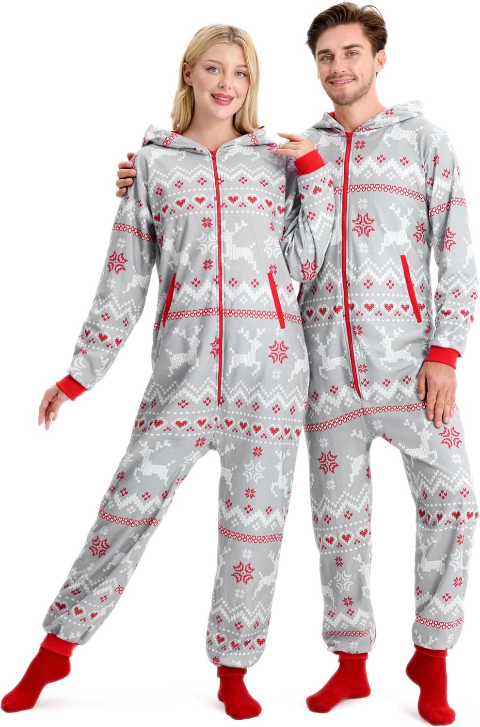 Feestelijke kerstoutfit voor volwassenen en mannen, losse feestelijke kerstoutfit met Scandinavische print met capuchon voor feestelijke kostuums S