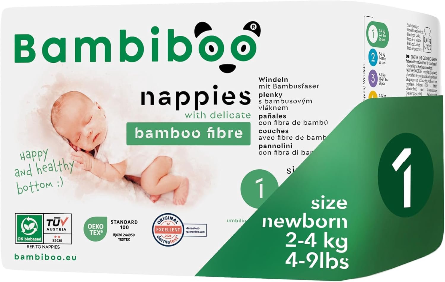 Bambiboo Newborn Luiers Maat 1 (26 stuks) - Zacht Bamboe & Navelopening