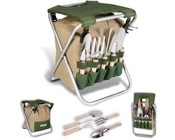 BIKAIN Tuinstoel met Gereedschap & Opbergtas - Bruin