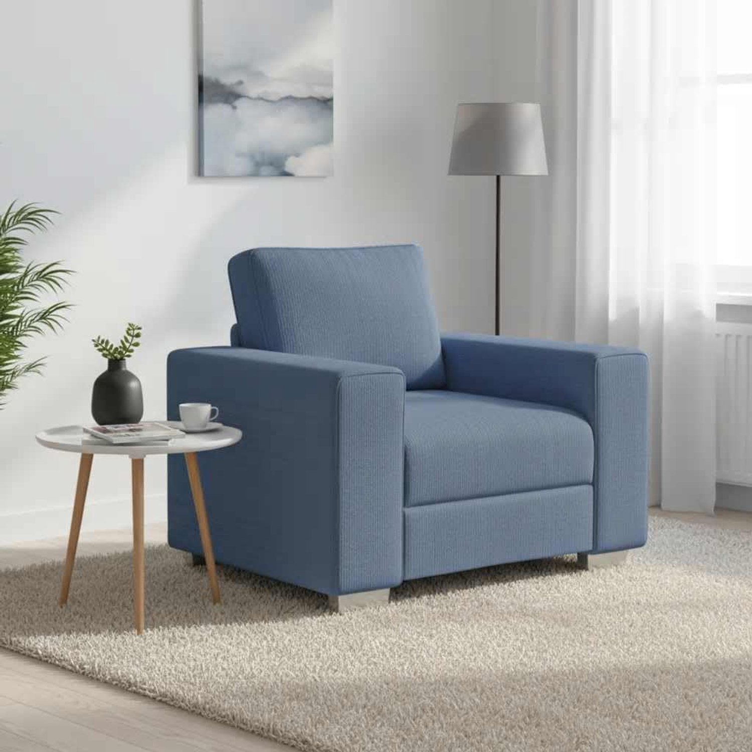 Blauw 60 cm corduroy relaxbank met gevoerde zittingen en robuust frame voor woonkamer en werkkamer, comfortabele zitervaring door zacht materiaal
