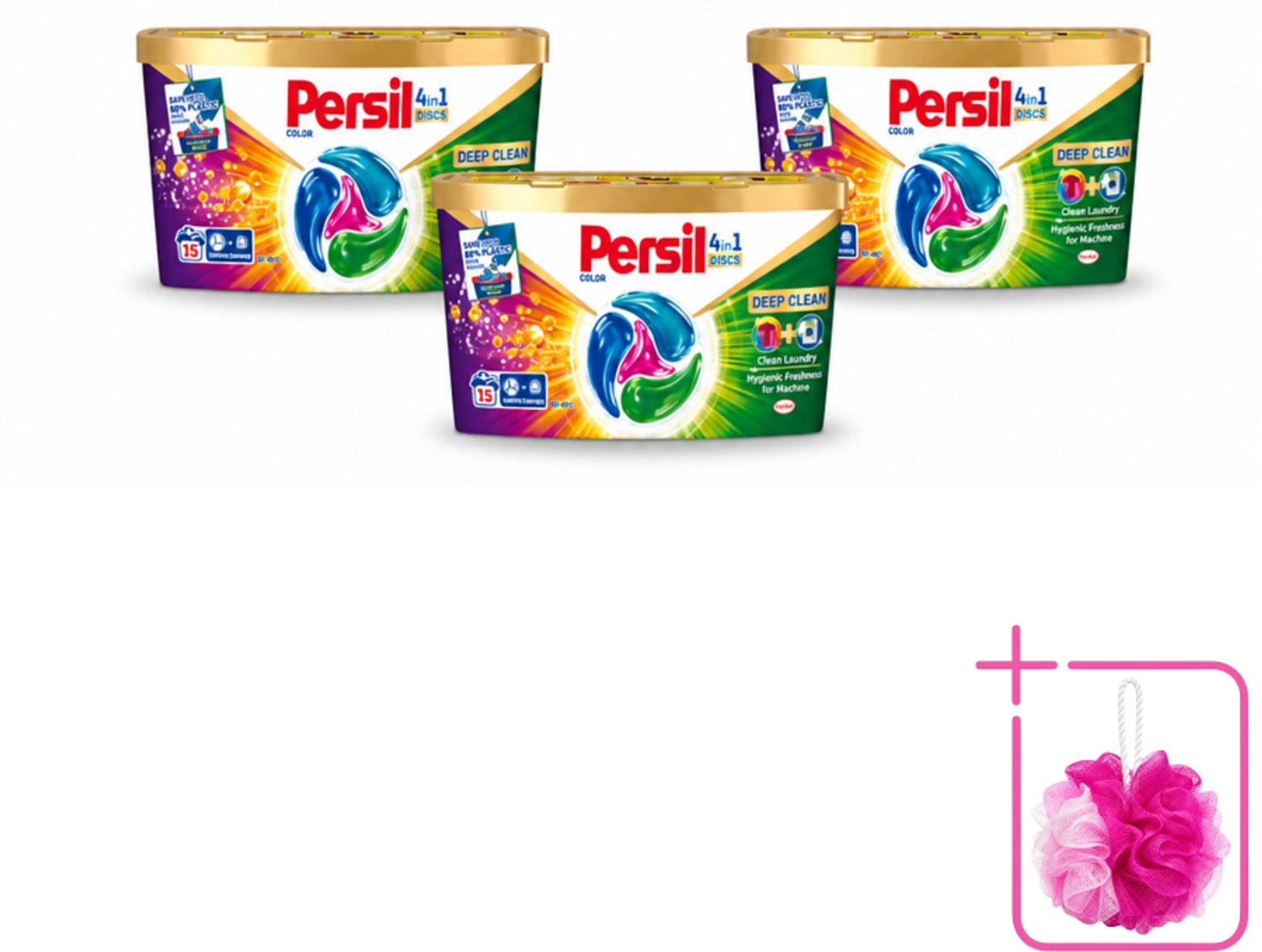 3 x Persil - Wasmiddel - Wasmiddelcapsules Discs Gekleurde Was - Voor Gekleurde Was - 15 wasbeurten - Bulkverpakking - Kleur - Douchemop - Wasmiddel
