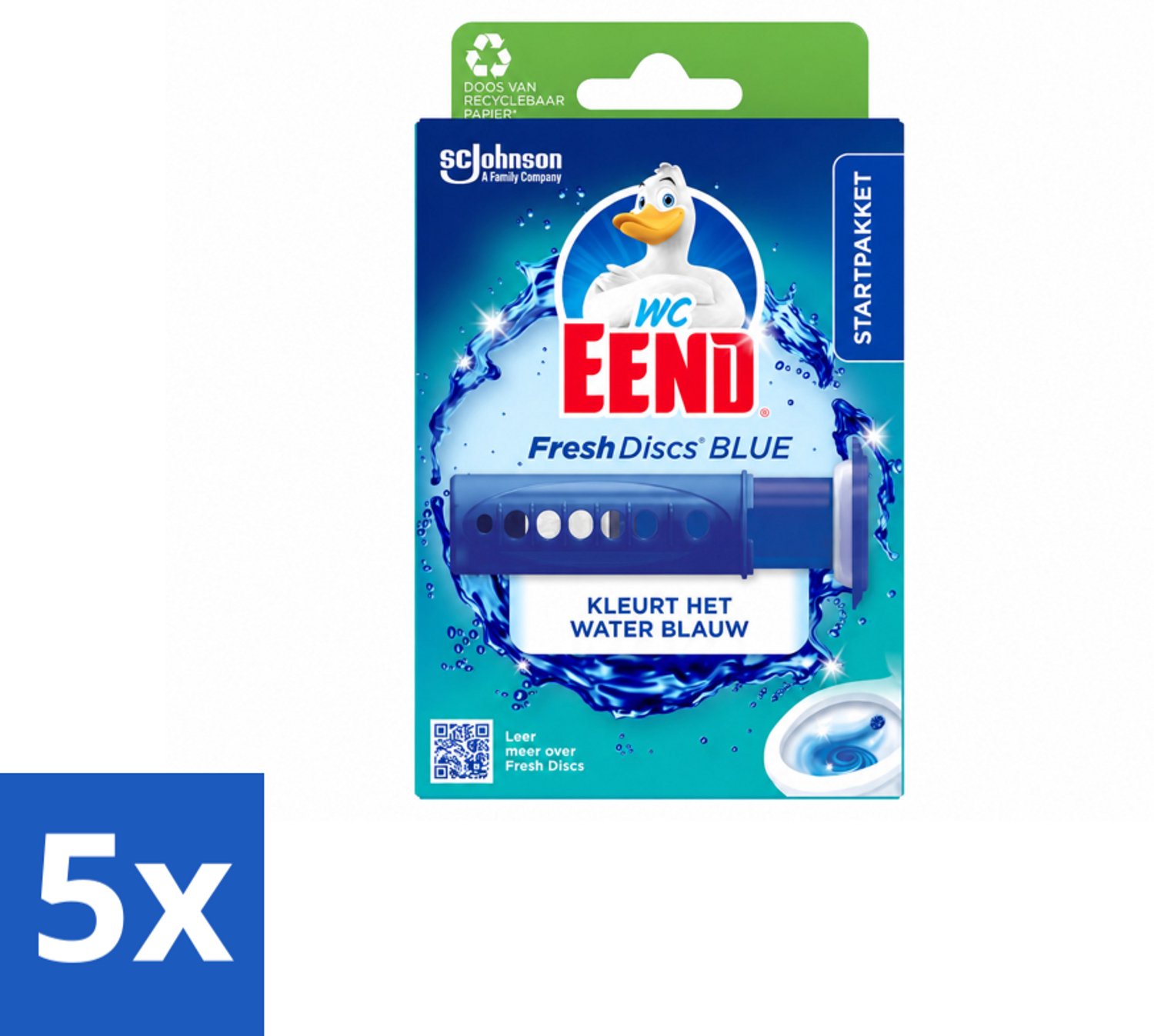 5 x WC Eend – Fresh Discs – Houder + Navulling – Coloring Blue – 36 ml - Voordeelverpakking - 5 stuks