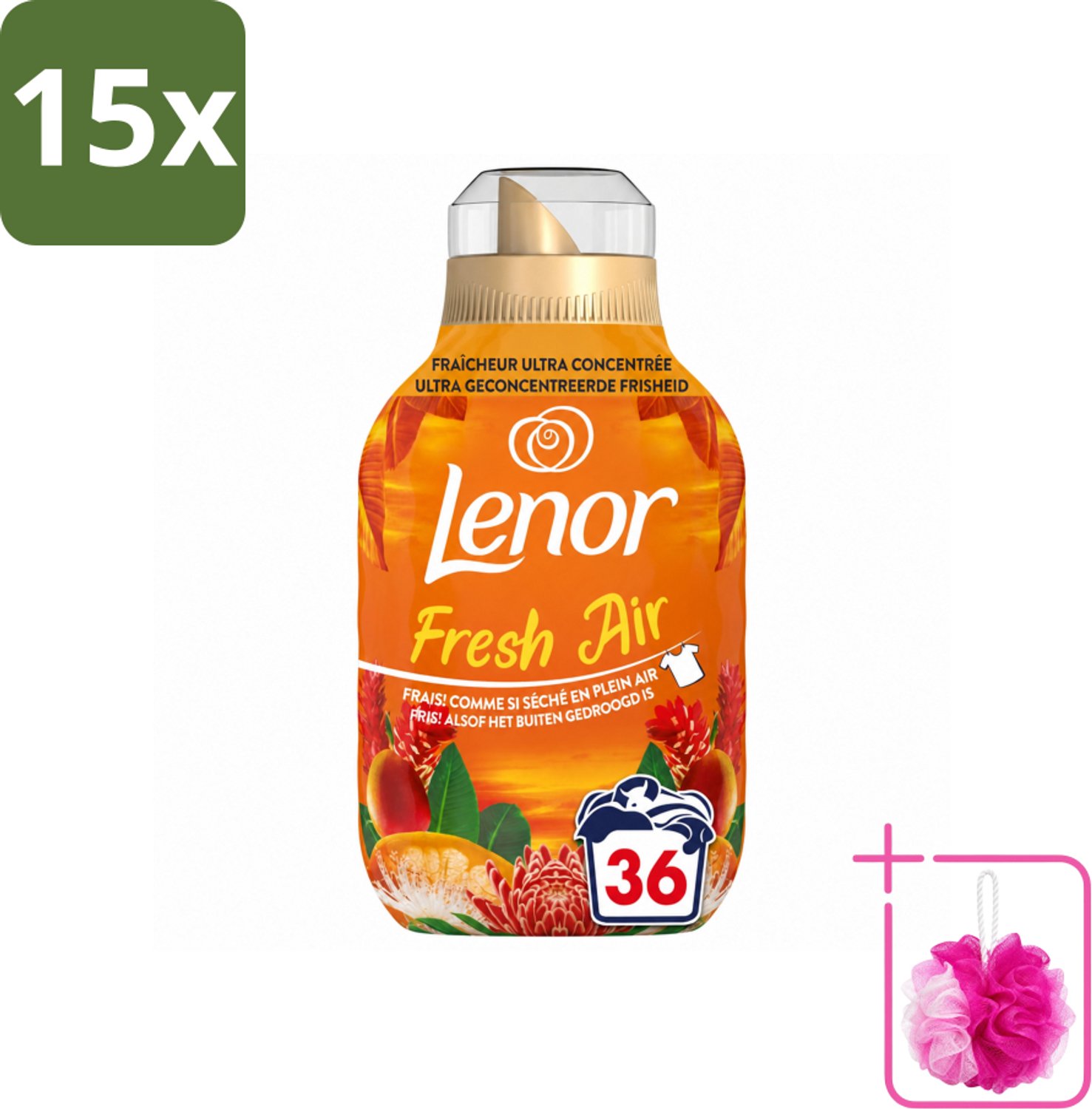 15 x Lenor - Wasverzachter - Fresh Air Tropenzon - Ultra Geconcentreerd - 36 Wasbeurten - Bulkverpakking - Wasverzachter - Douchemop - Frisheid
