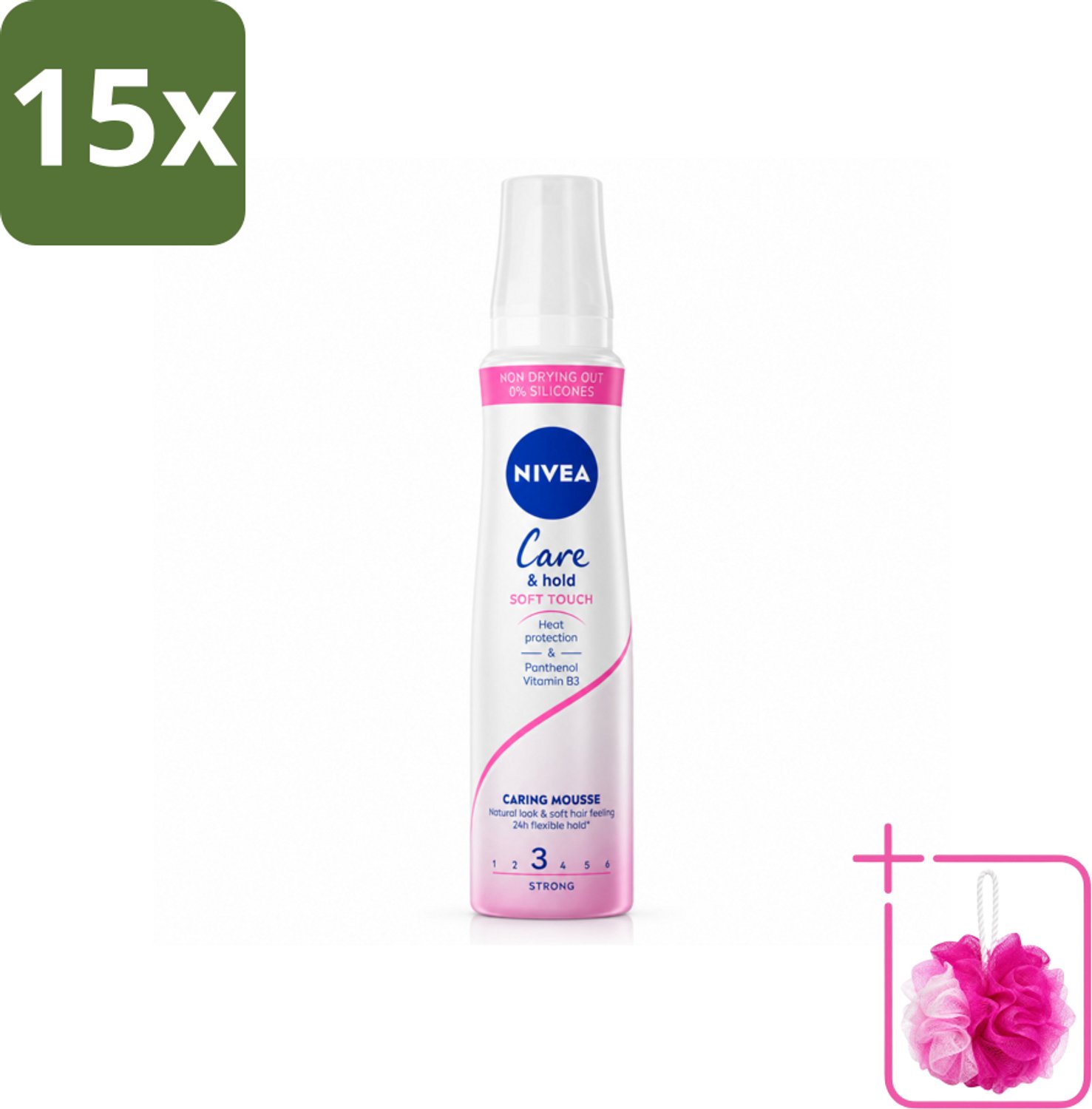 15 x NIVEA - Haarschuim - Verzorging & Stevigheid Zachte Aanzet - 24 Uur Lang Bescherming - 250 ml - Bulkverpakking - Haarmousse - Douchemop - Verzorging