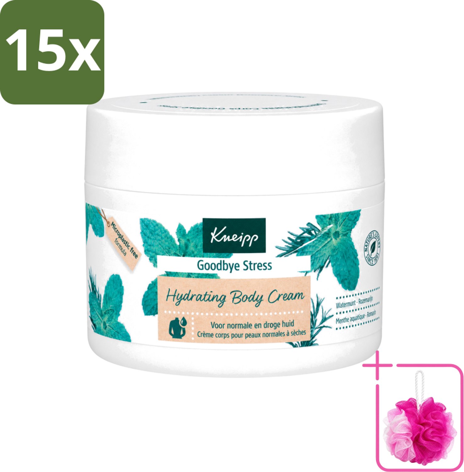 15 x Kneipp - Body crème - Goodbye Stress - Watermunt & Rozemarijn - 200 ml - Bulkverpakking - Stressvermindering - Douchemop - Huidverzorging