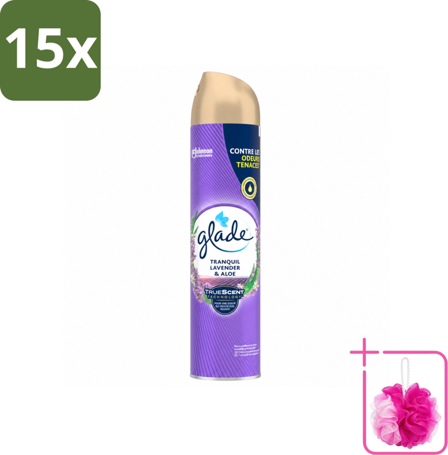 15 x Glade - Luchtverfrisser Spray - Tranquil Lavender & Aloë - 300 ml - Bulkverpakking - Luchtverfrisser - Douchemop - Frisheid