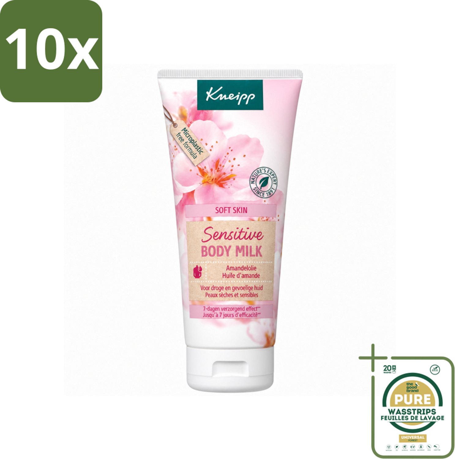 10 x Kneipp - Body lotion - Soft Skin - Amandelbloesem - 200 ml - Wasstrips - Huidverzorging - Droge Huid - Gevoelige Huid - Bodylotion - Amandelolie