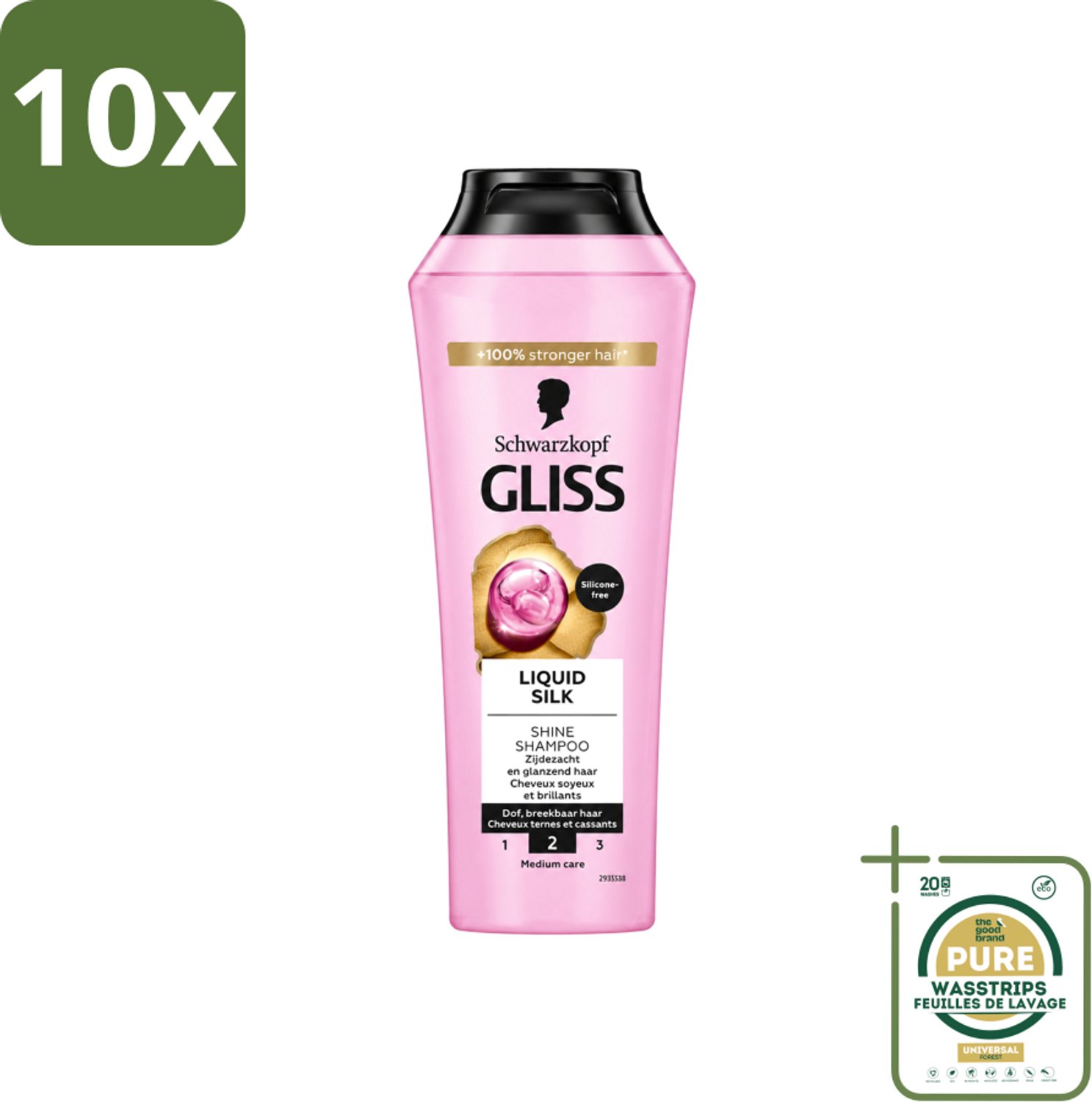 10 x Gliss - Shampoo - Liquid Silk - Voor Glanzend en Zijdezacht Haar - 250 ml - Wasstrips - Haarverzorging - Glansshampoo - Zijdezacht Haar - Lichtgewicht Shampoo - Siliconenvrije Shampoo