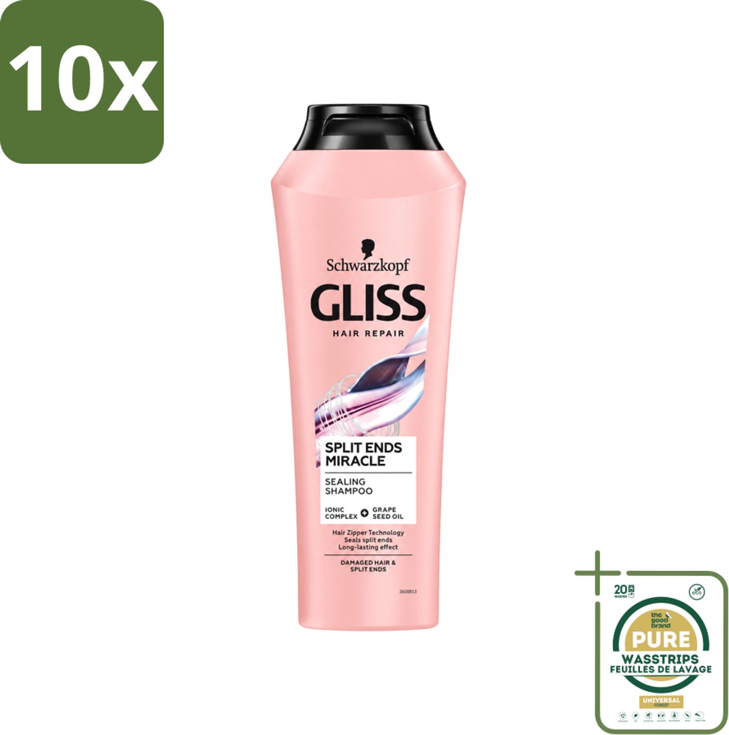 10 x Gliss - Shampoo - Split Hair Miracle - Voor Beschadigd Haar - 250 ml - Wasstrips - Haarverzorging - Gespleten Haarpunten - Beschadigd Haar - Haarherstel - Shampoo Voor Beschadigd Haar