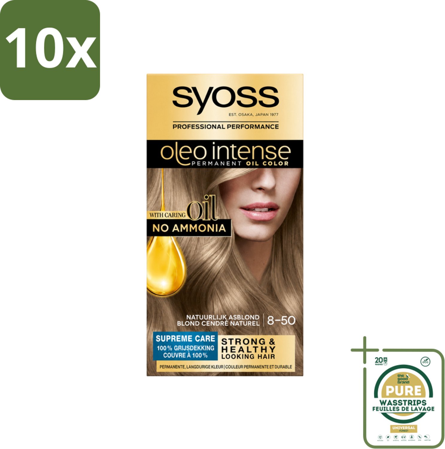 10 x SYOSS - Oleo Intense 8-50 - Haarverf - Permanente Haarkleuring - Natuurlijk Asblond - Langdurige Kleur - Wasstrips - Haarverf - Permanente Haarkleuring - Olieformule - Grijsdekking - Haarverf Zonder Ammoniak
