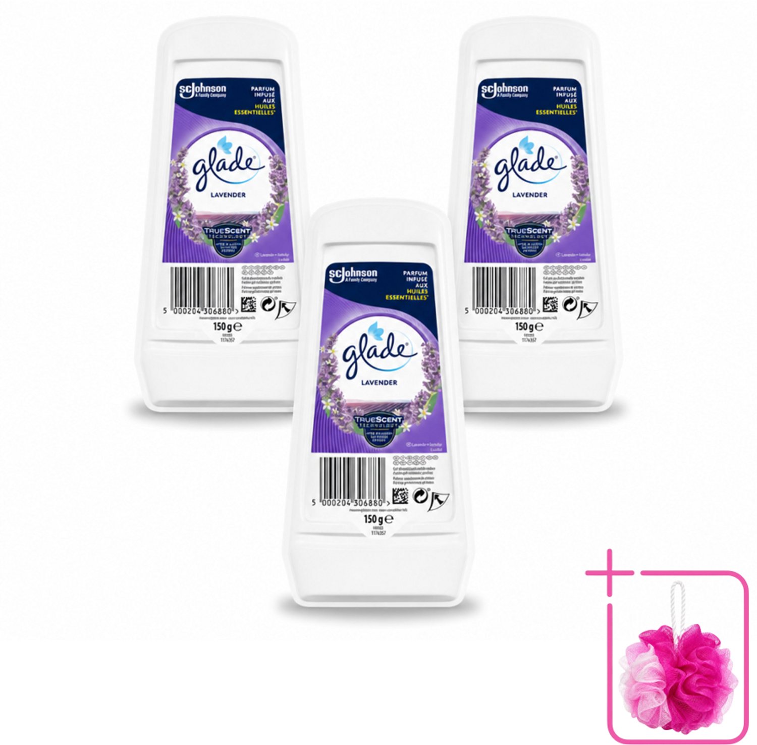 3 x Glade - Gel - Tranquil Lavender & Aloë - 150 g - Bulkverpakking - Luchtverfrisser - Douchemop - Geur