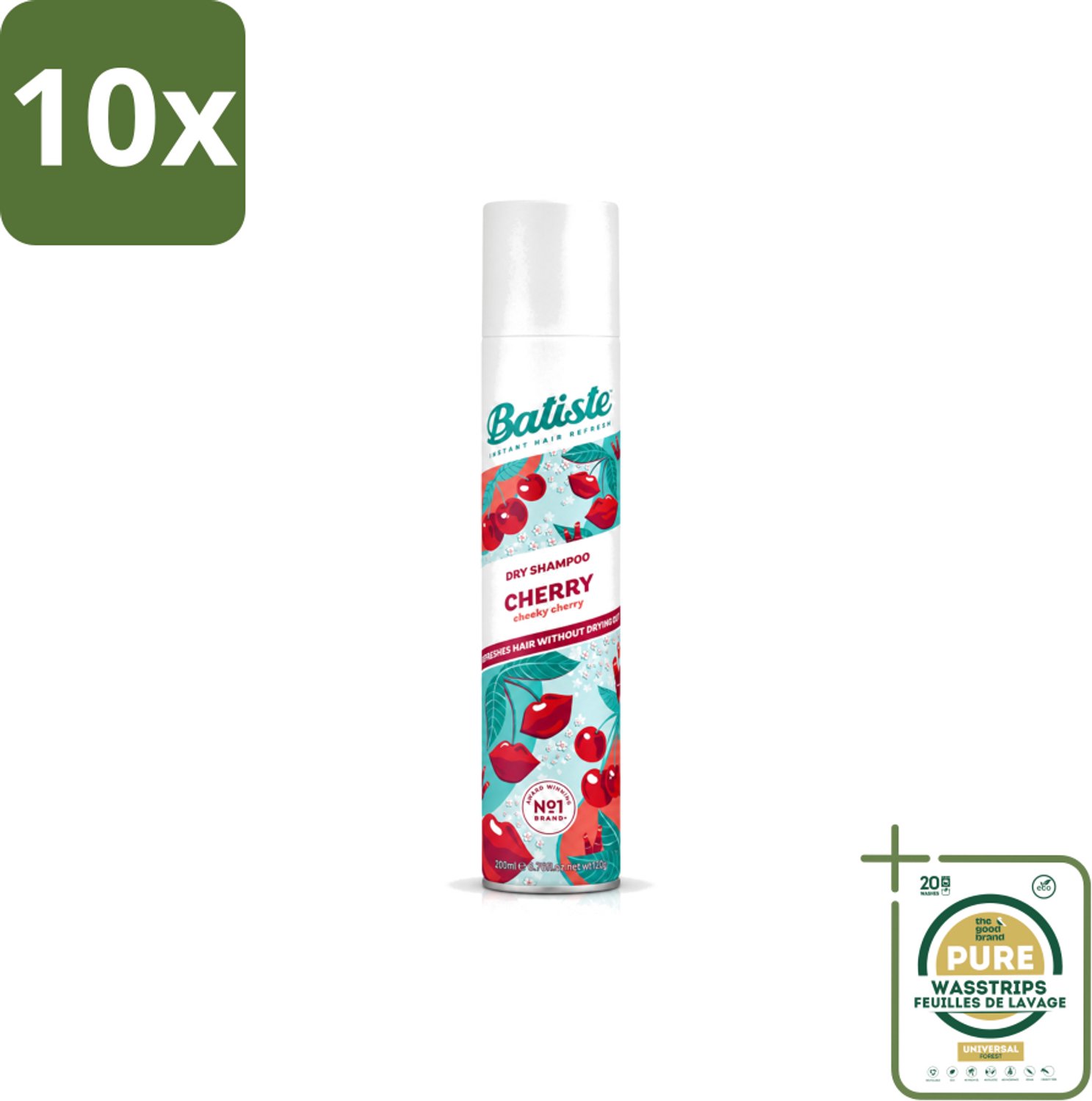 10 x Batiste - Cherry - Droogshampoo - Kersenbloesem Geur - Verfrist en Geeft Volume - 200ml - Wasstrips - Droogshampoo - Kersenbloesem - Haarverfrissen - Haarvolume - Vet Haar
