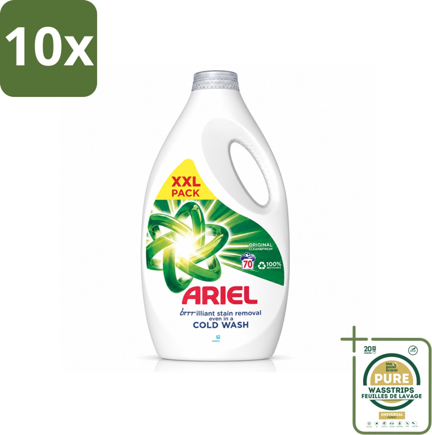 10 x Ariel - Wasmiddel - Original - 70 Wasbeurten - 2,45 liter - Wasstrips - Wasmiddel - Wasmiddel Voor Kleding - Vlekverwijdering - Frisheid - Wasmiddel 70 Wasbeurten