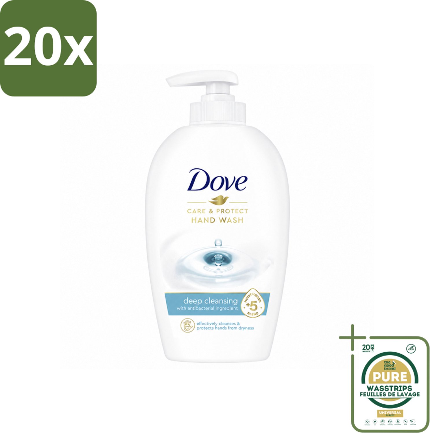 20 x Dove Handzeep - Care & Protect - Diep Reinigend - 250 ml - Wasstrips - Handzeep - Handverzorging - Hydraterende Handzeep - Diep Reinigend Handzeep - Handen Verzorgen