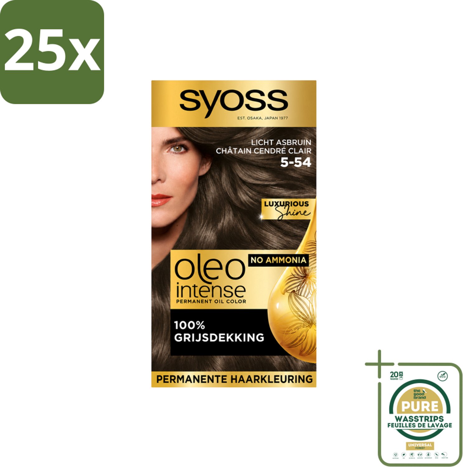 25 x SYOSS - Oleo Intense 5-54 Licht As Bruin - Haarverf - Zonder Ammoniak - Grijsdekking - Langdurige Kleur - Wasstrips - Haarverf - Haarkleur - Haarkleuringsproduct - Haarverf Zonder Ammoniak - Grijsdekking