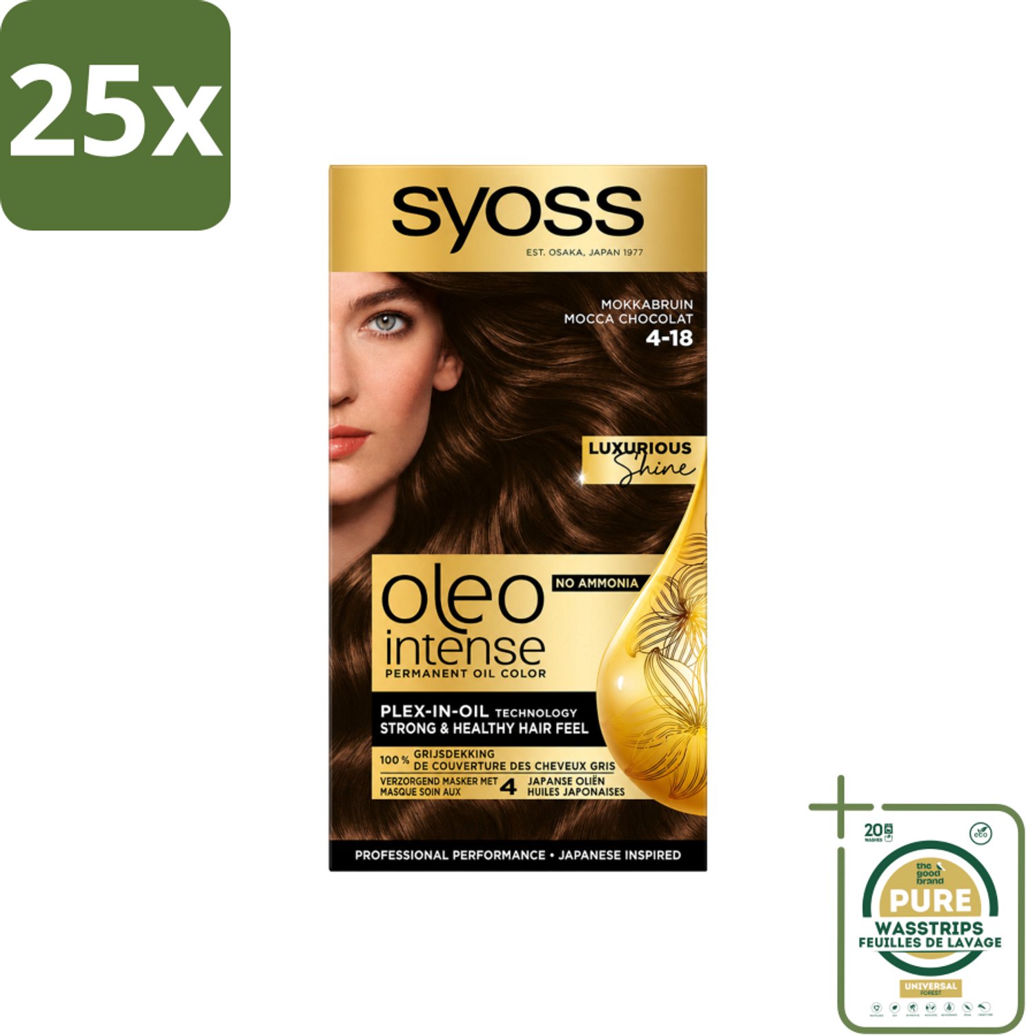 25 x SYOSS - Oleo Intense 4-18 - Haarverf - Permanente Haarkleuring - Mokkabruin - Langdurige Kleur - Wasstrips - Haarkleur - Haarverf - Permanente Haarkleur - Mokkabruin - Haarverf Zonder Ammoniak
