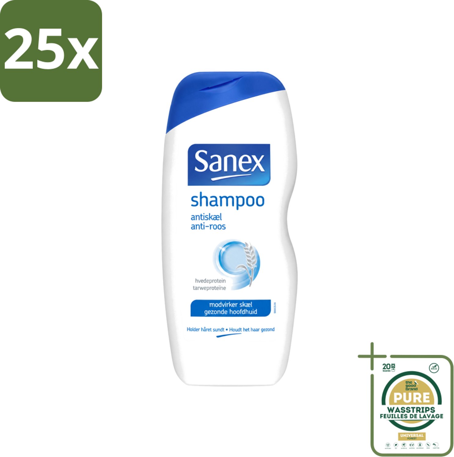 25 x Sanex - Shampoo - Anti-Roos - Tegen Schilfers - 250 ml - Wasstrips - Anti-roos Shampoo - Schilfers Shampoo - Kalmerende Shampoo - Hoofdhuid Verzorging - Schilfers Bestrijding