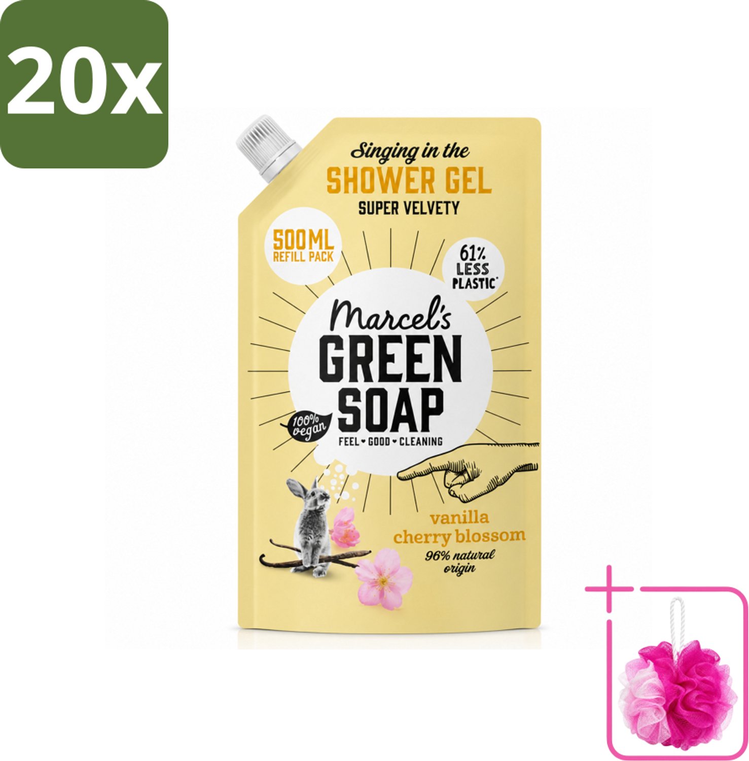 20 x Marcel's Green Soap - Shower Gel - Navulling - Vanille & Kersenbloesem - Krachtige werking - 500 ml - Bulkverpakking - Douchegel - Douchemop - Natuurlijke douchegel