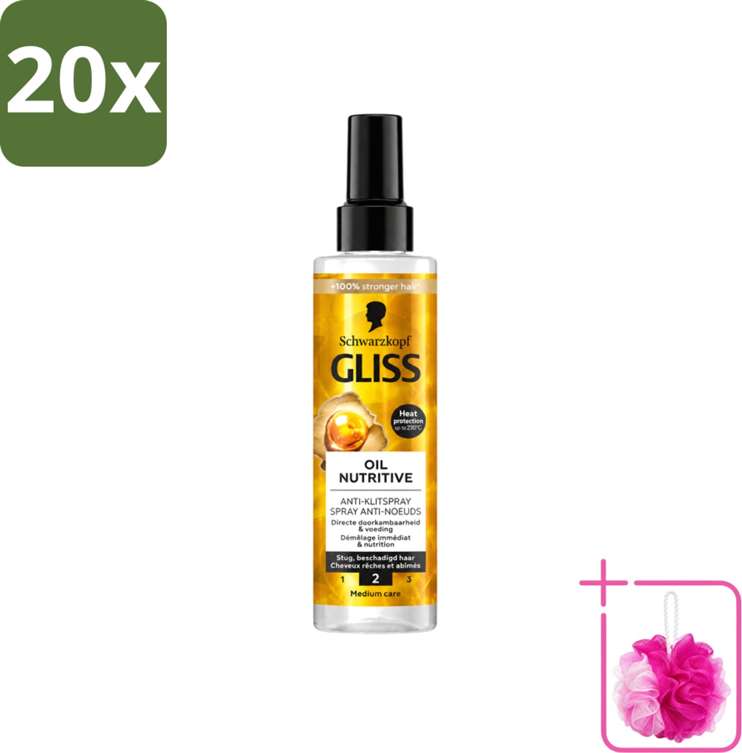 20 x Gliss - Hair Repair - Anti-Klitspray - Oil Nutritive - Makkelijk Doorkambaar Haar - 200 ml - Bulkverpakking - Anti-klit - Douchemop - Klitspray