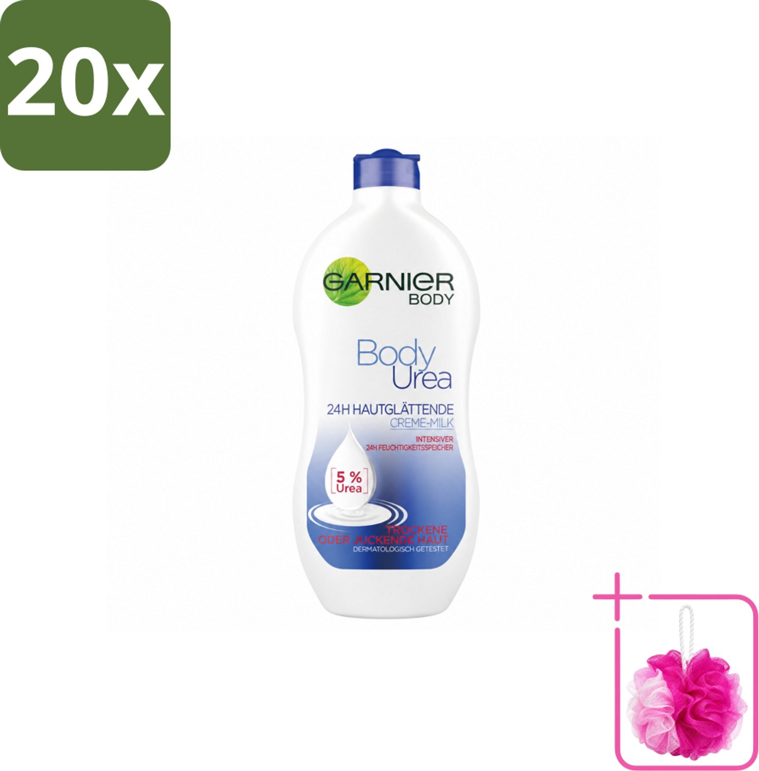 20 x Garnier - Body - Bodylotion - Urea - Gladmakend - Karitéboter - 400 ml - Bulkverpakking - Lichaamsoorzaak - Douchemop - Urea