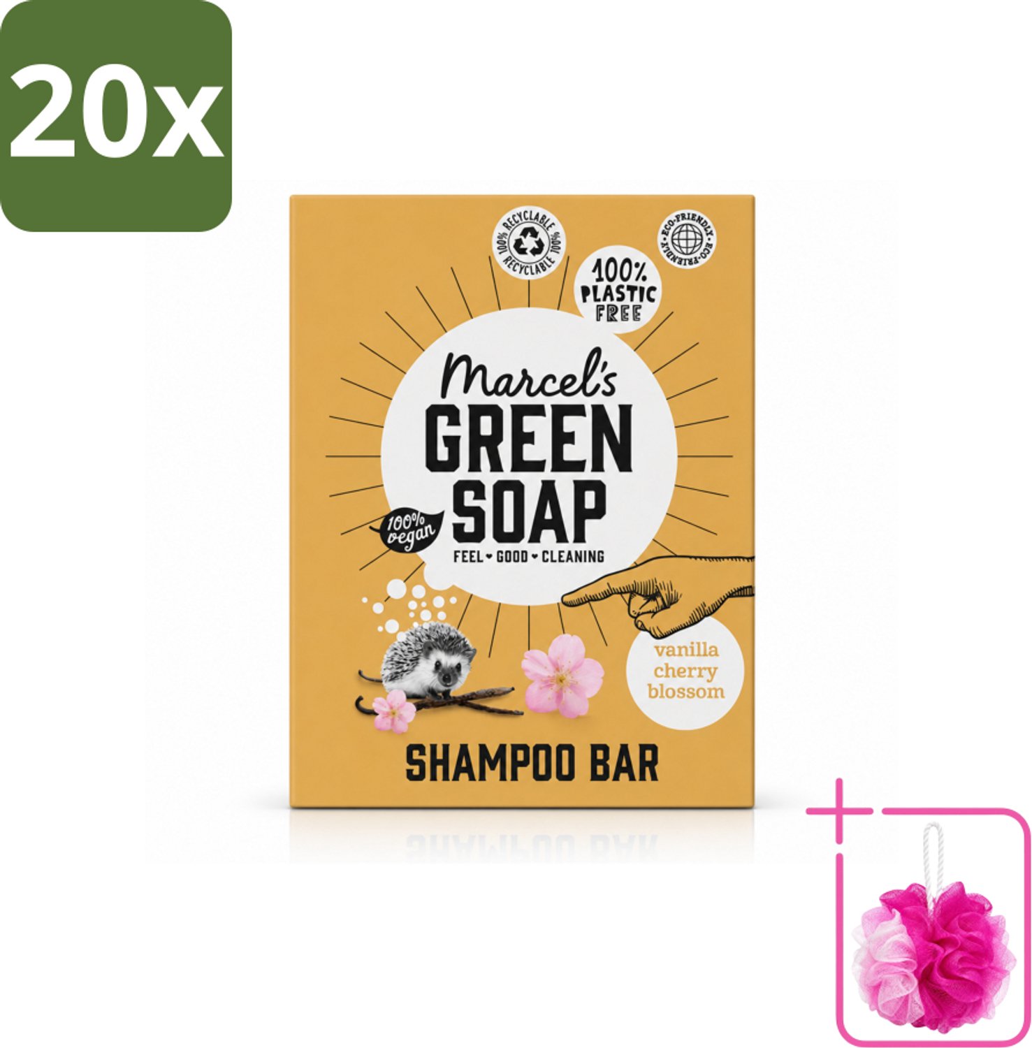 20 x Marcel's Green Soap - Shampoobar - Vanilla & Cherry Blossom - Versterkt & verzorgt - 90 gr - Bulkverpakking - Shampoobar - Douchemop - Natuurlijke shampoo